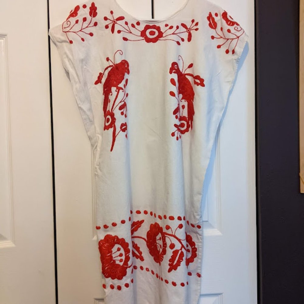 Mexican red embroidered smock dress